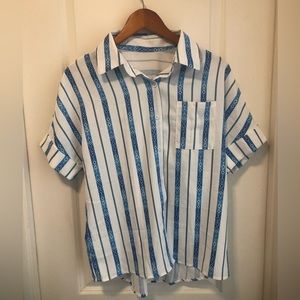 Mens NWOT Short Sleeve Button Down Casual Striped Dress Shirt w Rolled Sleeves S